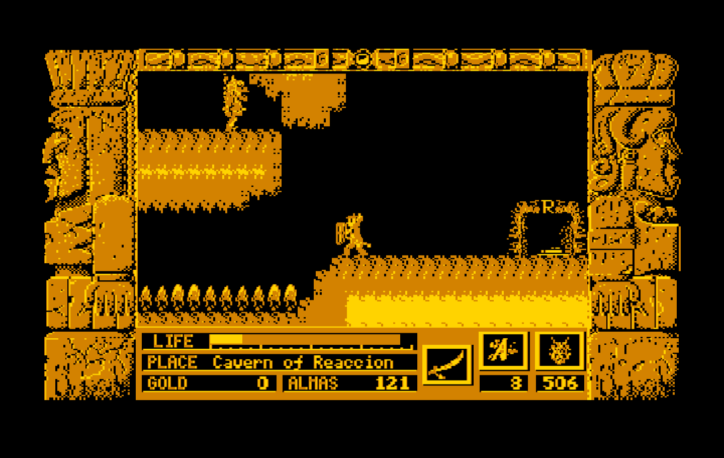 Zeliard IBM PC/Compatibles Screenshot: Those flames look dangerous, probably don't want to touch them...