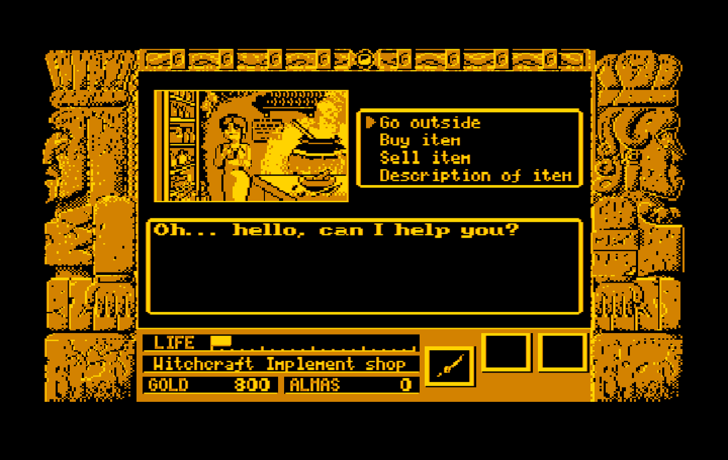 Zeliard IBM PC/Compatibles Screenshot: Buying some potions.