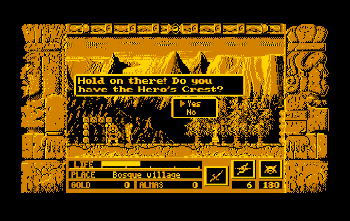 Zeliard IBM PC/Compatibles Screenshot: Hold on, do you have the hero's crest yet?