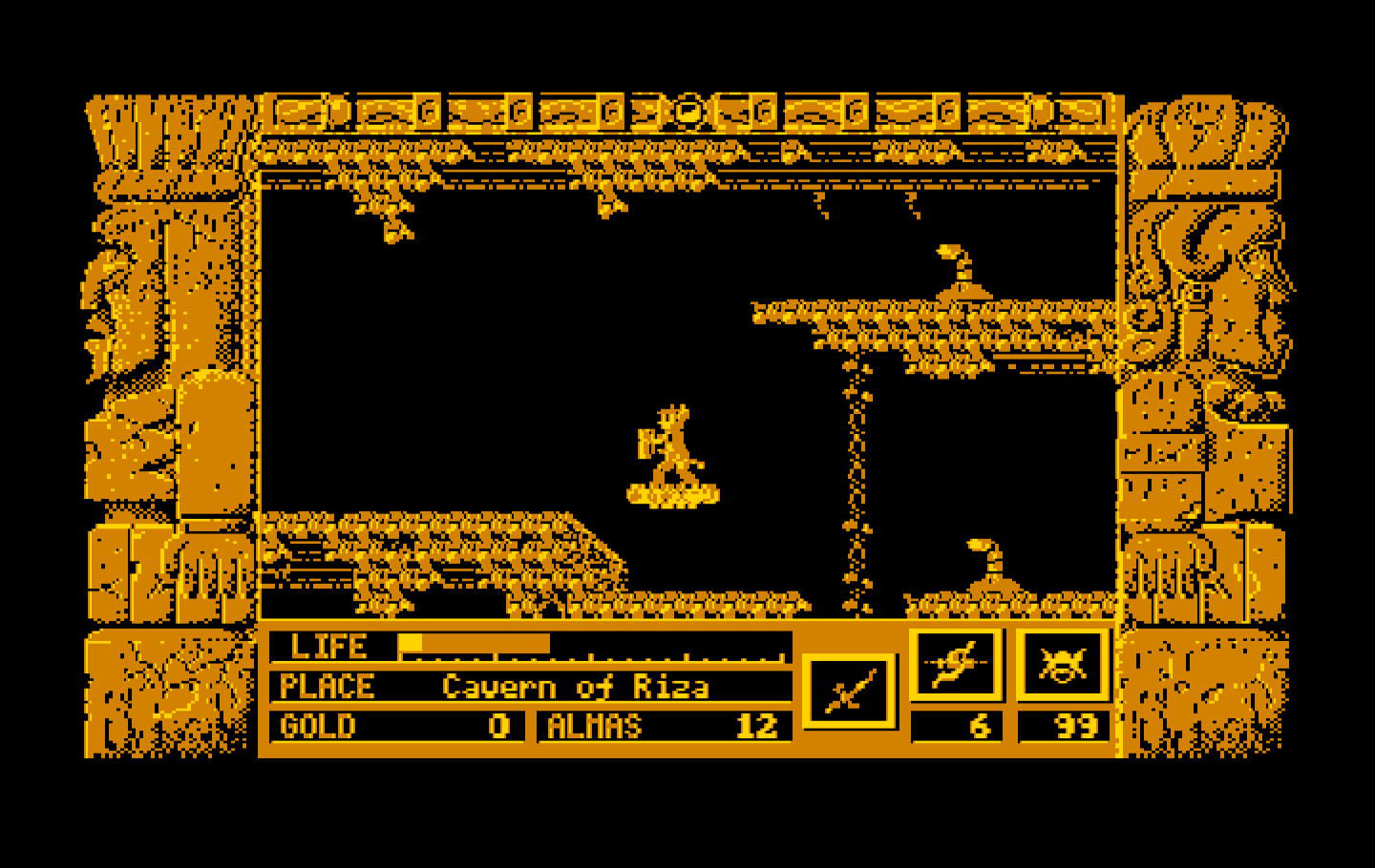 Zeliard IBM PC/Compatibles Screenshot: Riding a platform.