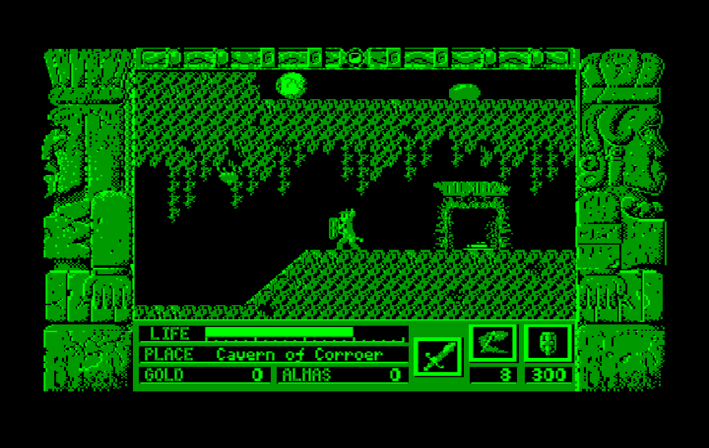 Zeliard IBM PC/Compatibles Screenshot: Initially you can't climb up the sloped floors.
