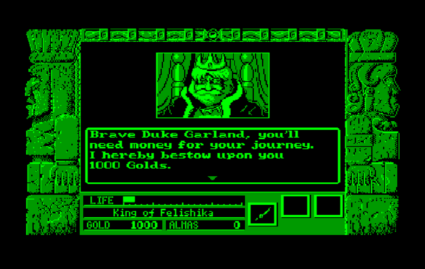 Zeliard IBM PC/Compatibles Screenshot: The king gives you some money to get started.
