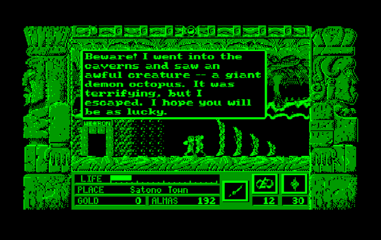 Zeliard IBM PC/Compatibles Screenshot: Talking to the locals.