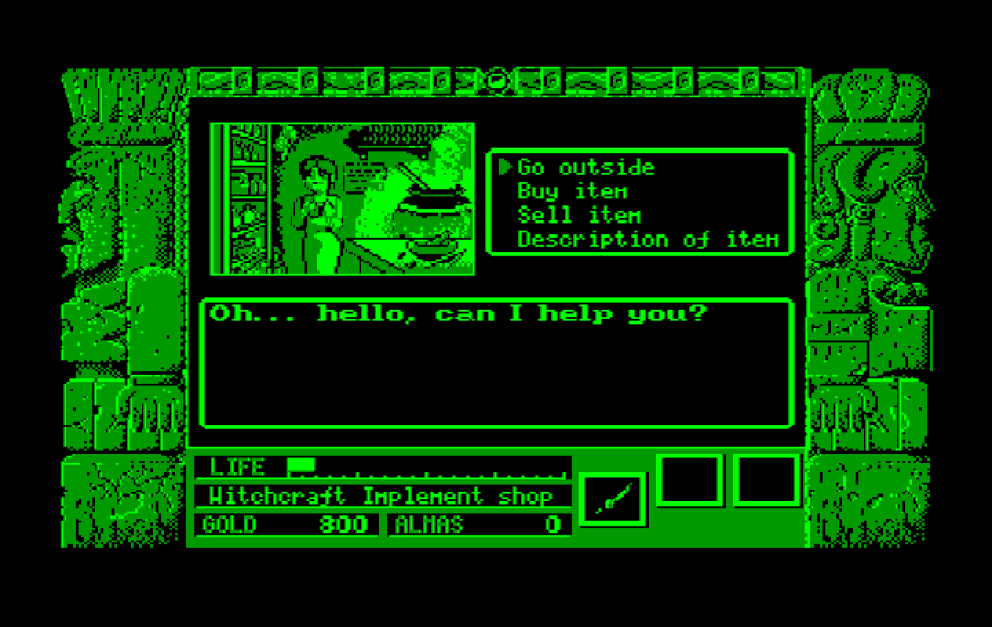 Zeliard IBM PC/Compatibles Screenshot: Buying some potions.