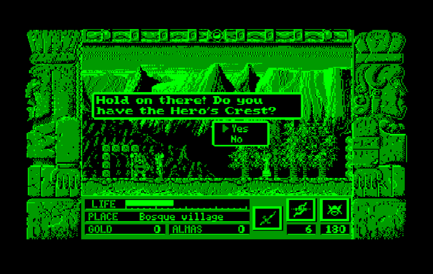 Zeliard IBM PC/Compatibles Screenshot: Hold on, do you have the hero's crest yet?
