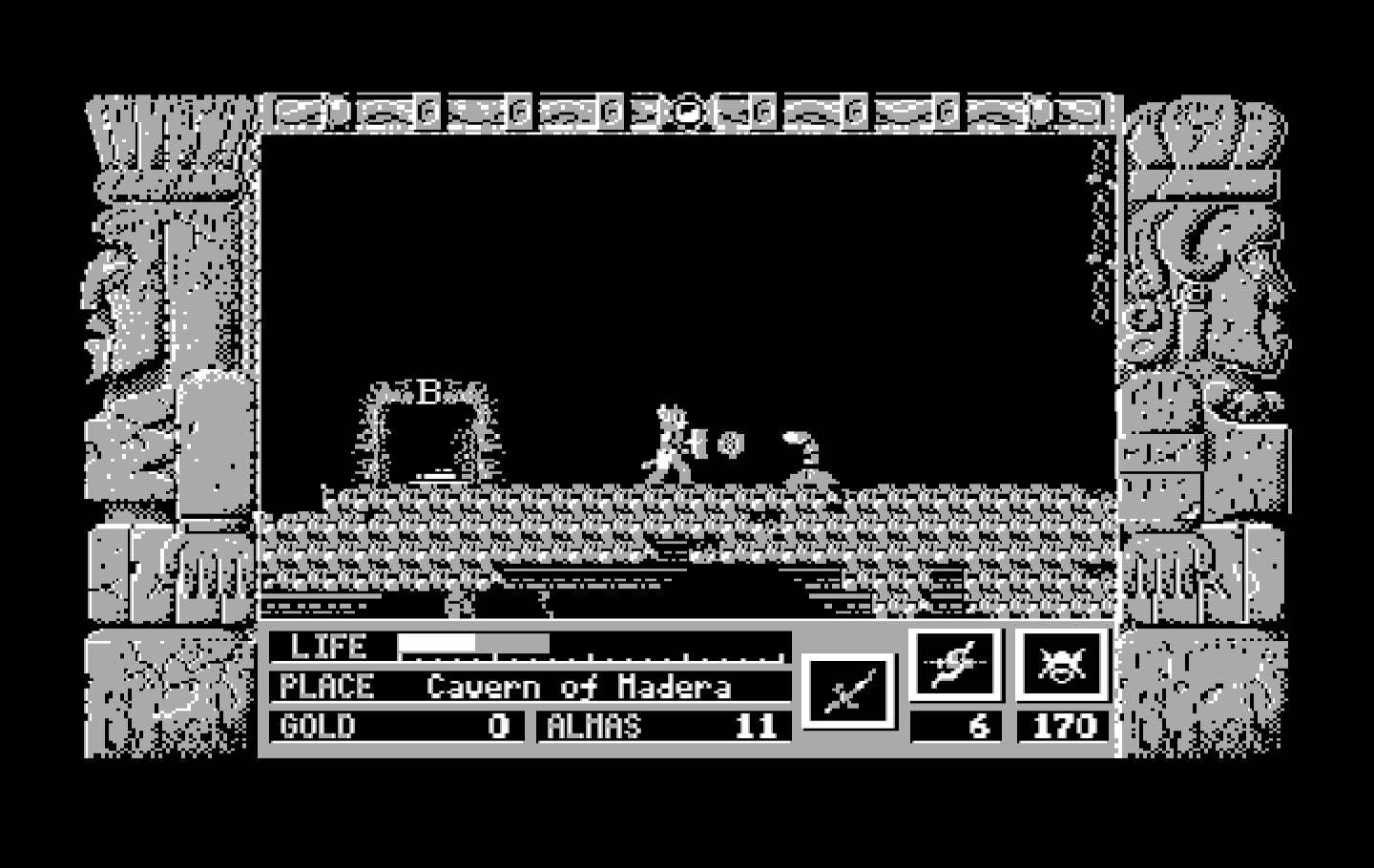 Zeliard IBM PC/Compatibles Screenshot: Blocking an attack.