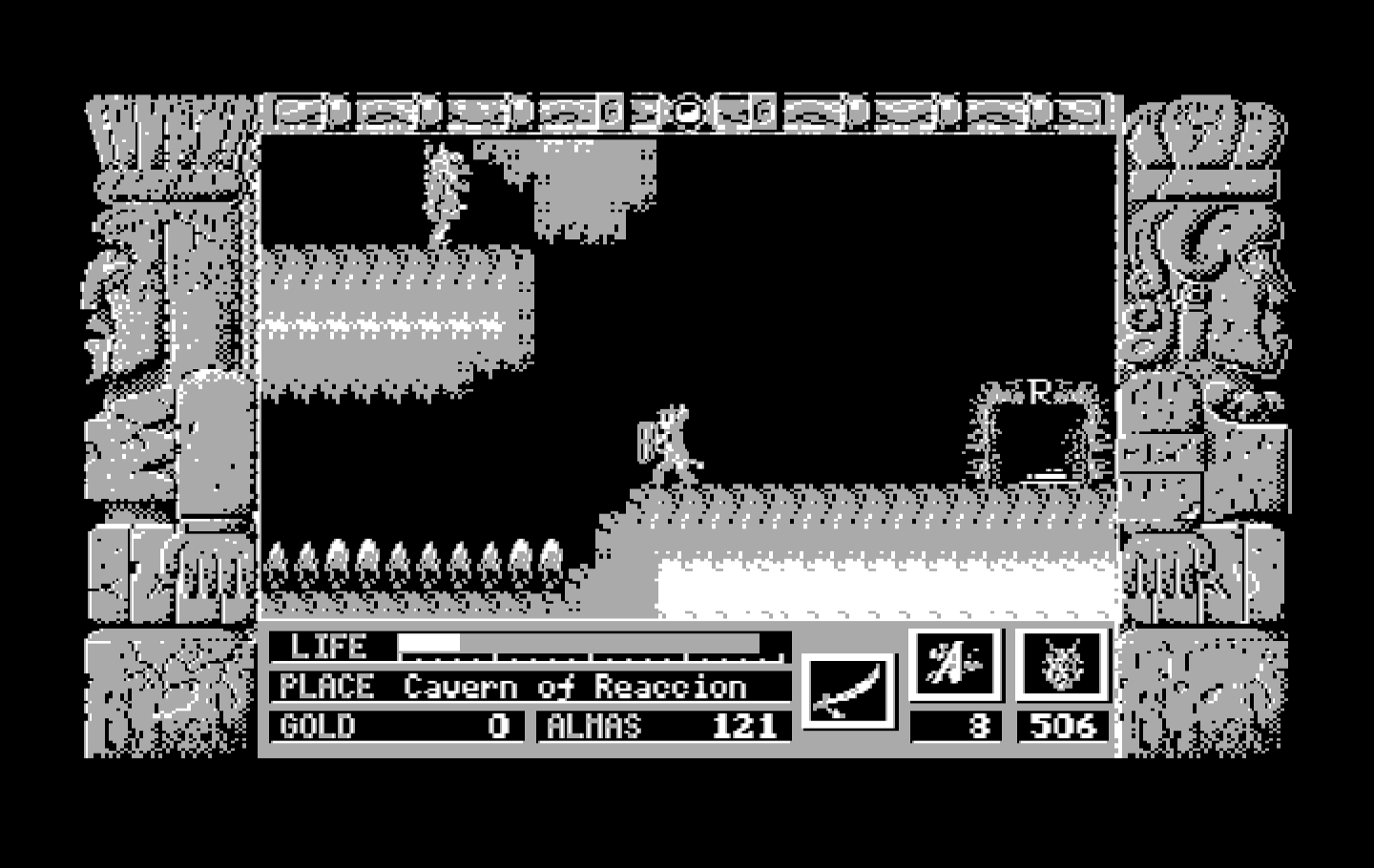 Zeliard IBM PC/Compatibles Screenshot: Those flames look dangerous, probably don't want to touch them...