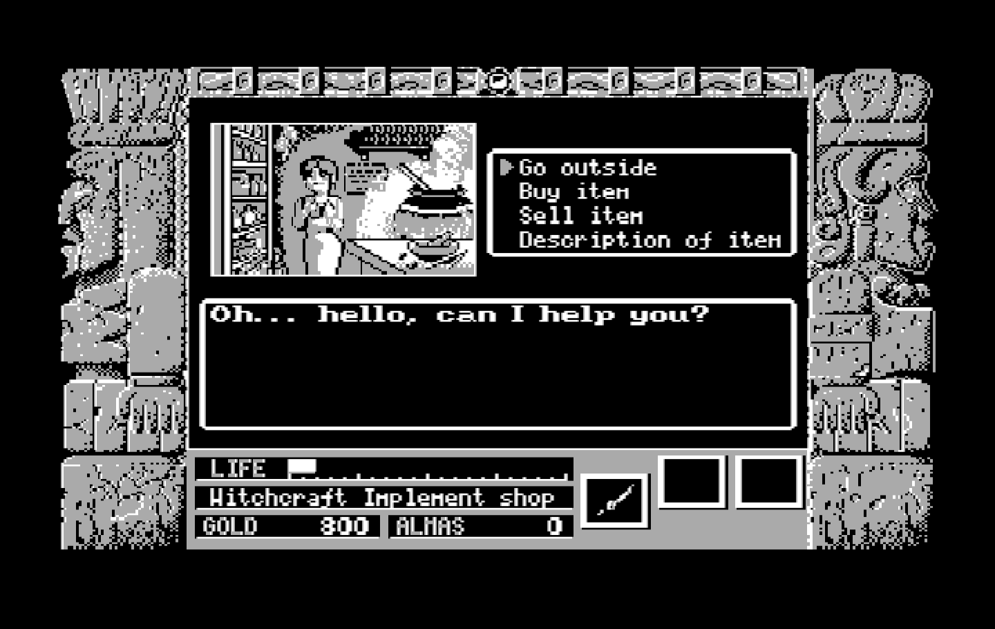 Zeliard IBM PC/Compatibles Screenshot: Buying some potions.