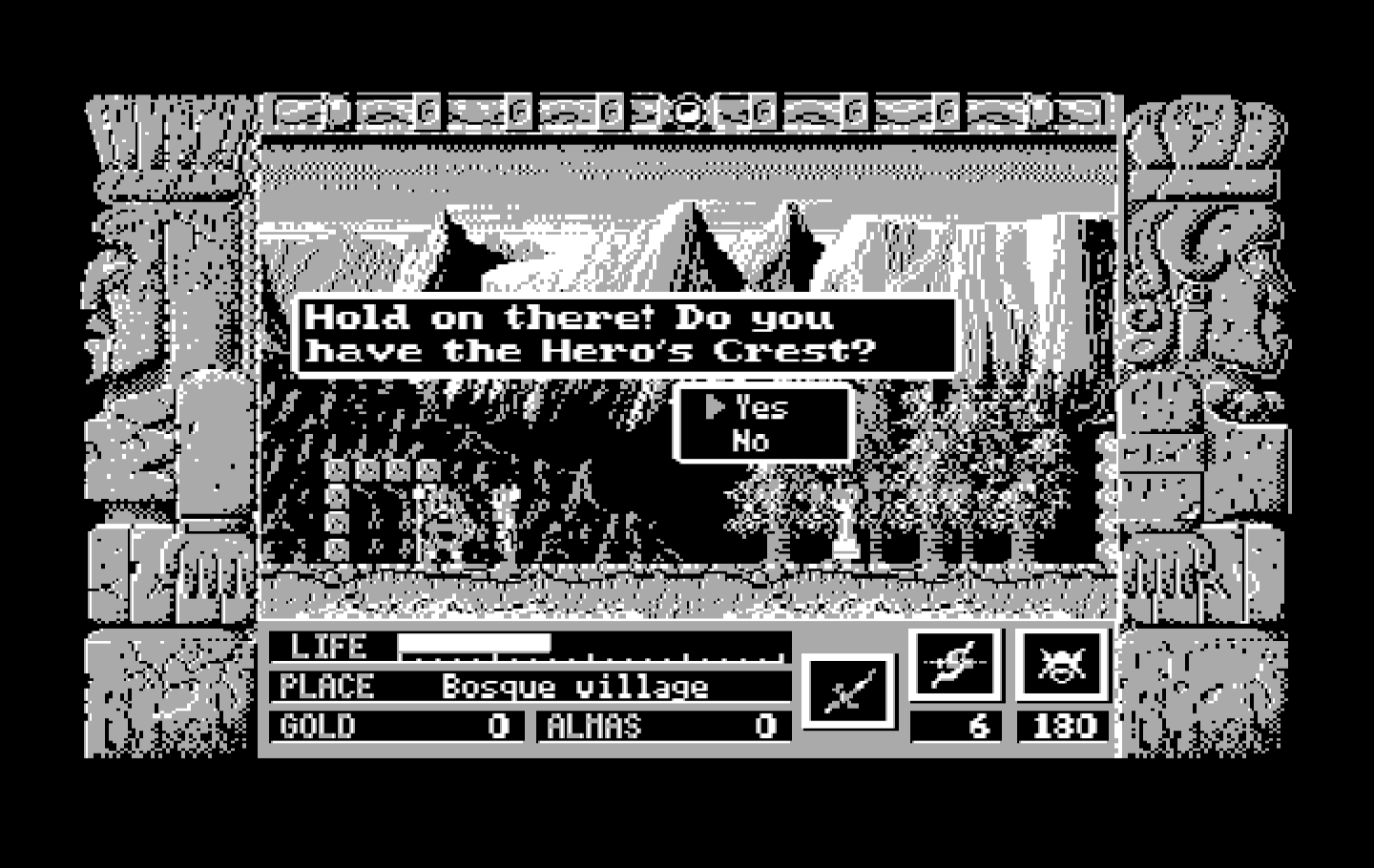 Zeliard IBM PC/Compatibles Screenshot: Hold on, do you have the hero's crest yet?