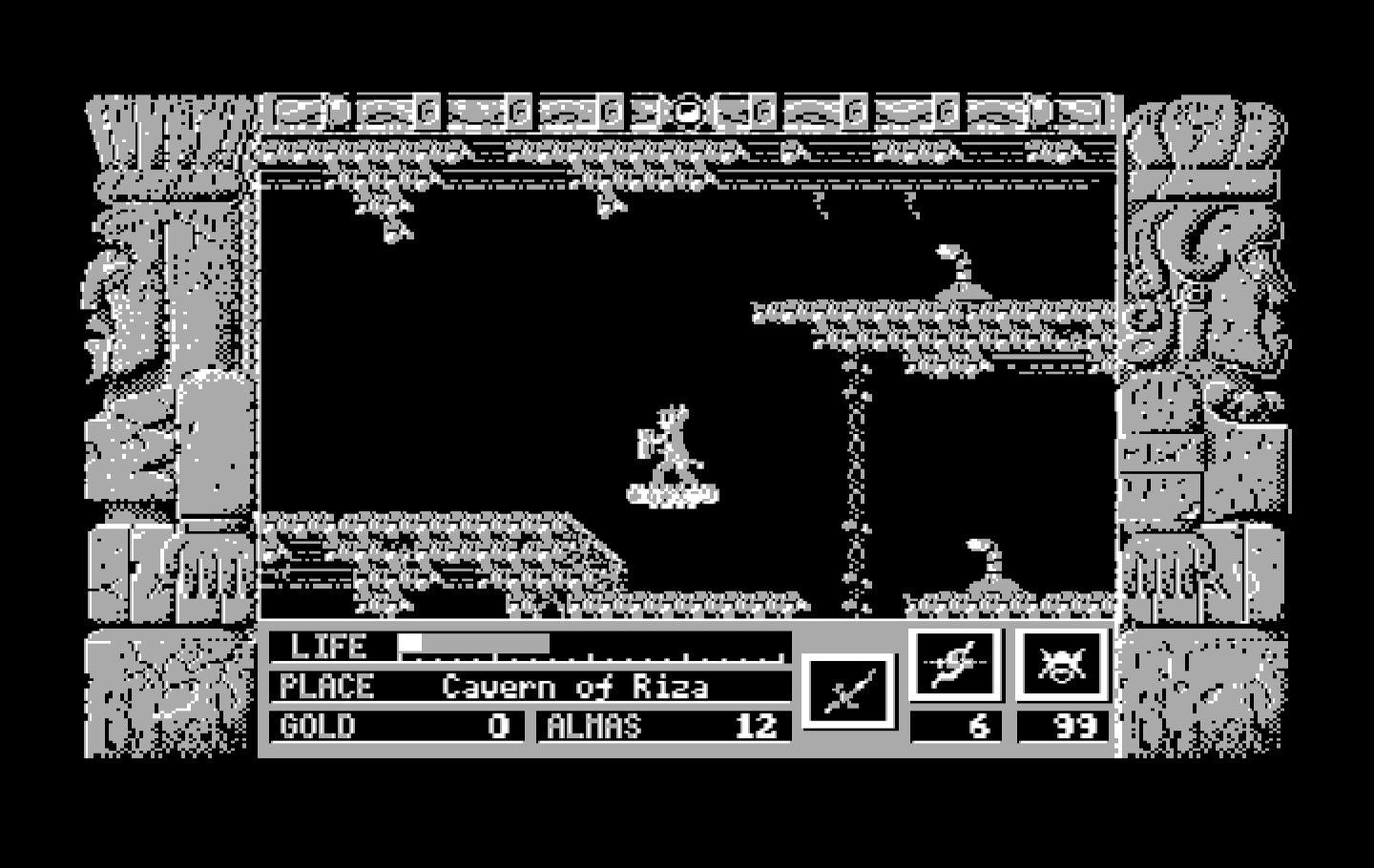Zeliard IBM PC/Compatibles Screenshot: Riding a platform.