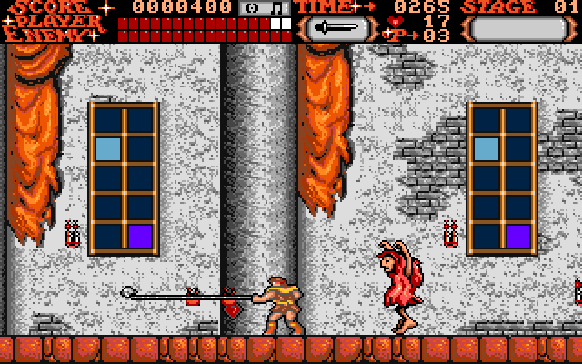 Castlevania Amiga Screenshot: Use the whip to reveal bonuses behind the candles.