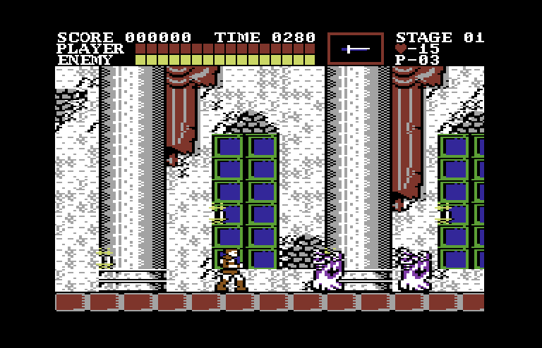 Castlevania Commodore 64 Screenshot: Here come some ghosts, use your whip to destroy them...