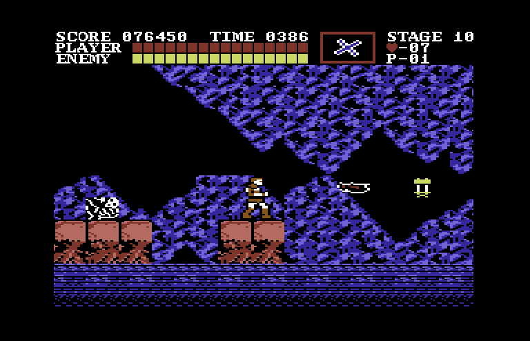 Castlevania Commodore 64 Screenshot: Don't fall off of the platforms...