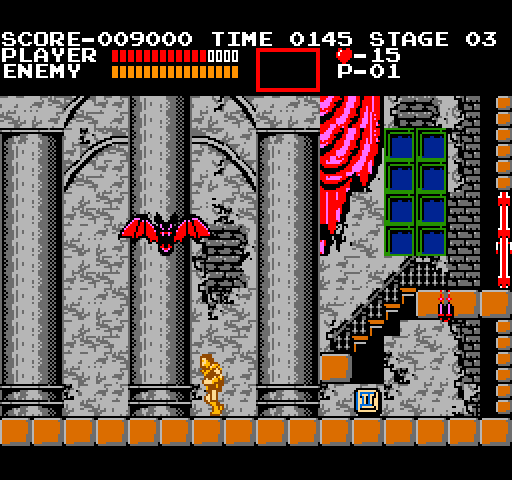 Castlevania Arcade Screenshot: A giant vampire bat is at the end of the first level.
