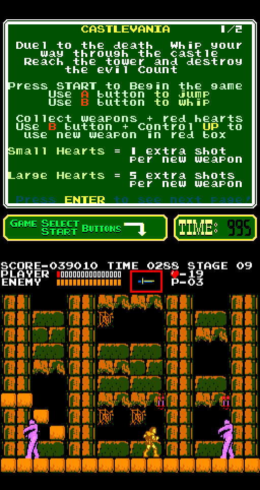 Castlevania Arcade Screenshot: Time to fight some mummies, and I'm almost out of energy.