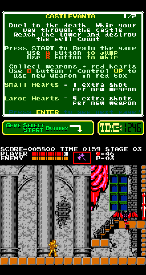 Castlevania Arcade Screenshot: A giant vampire bat is the first end of level boss...