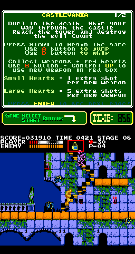 Castlevania Arcade Screenshot: Climbing up to the next platform again...
