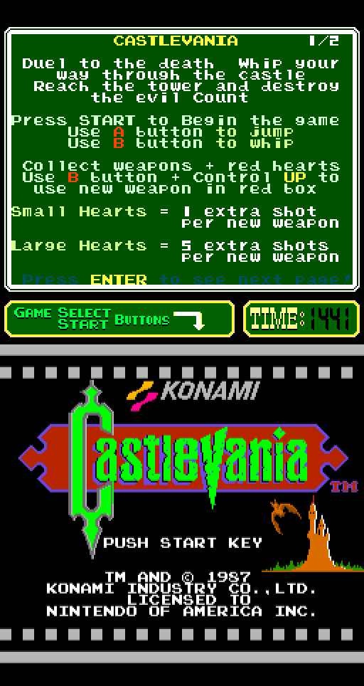 Castlevania Arcade Screenshot: Title screen.