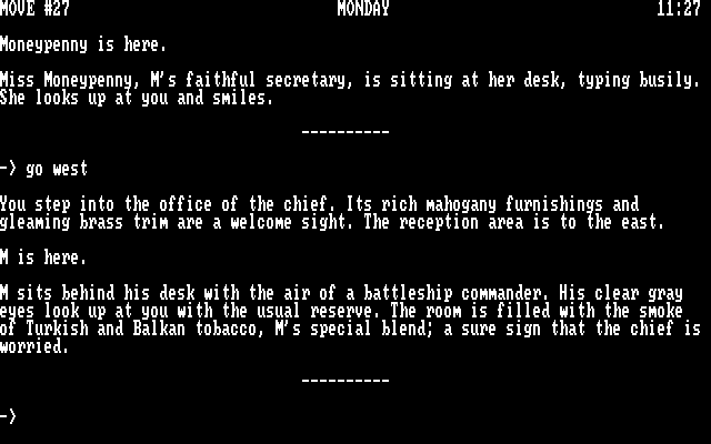 James Bond 007: A View to a Kill IBM PC/Compatibles Screenshot: Time to talk with M...