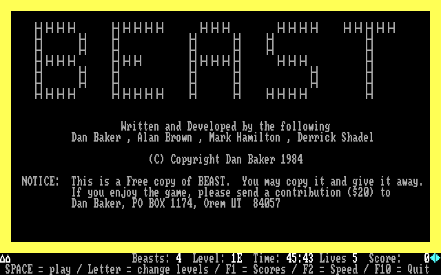 Beast IBM PC/Compatibles Screenshot: Title screen.