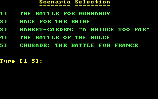 Crusade in Europe IBM PC/Compatibles Screenshot: Scenario selection.