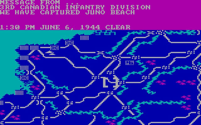 Crusade in Europe IBM PC/Compatibles Screenshot: We have captured Juno Beach!