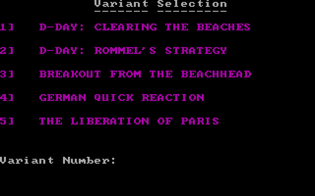 Crusade in Europe IBM PC/Compatibles Screenshot: Choosing a game variation.