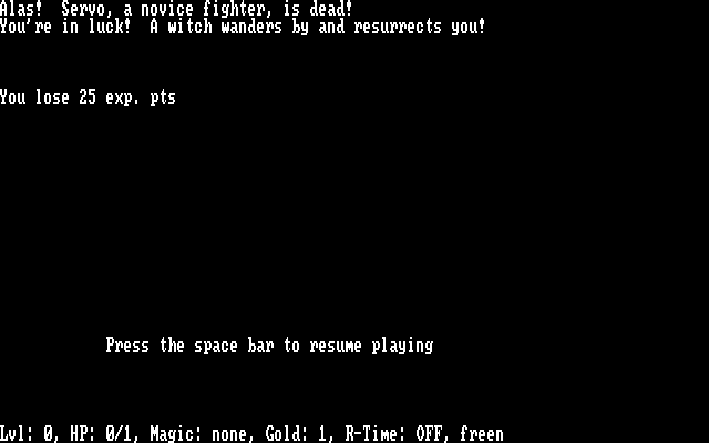 Caverns of Zoarre IBM PC/Compatibles Screenshot: I'm dead...but with some luck, I'm resurrected!