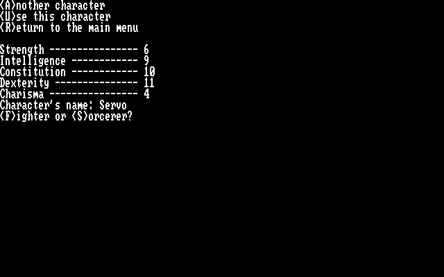 Caverns of Zoarre IBM PC/Compatibles Screenshot: Setting up my new character.