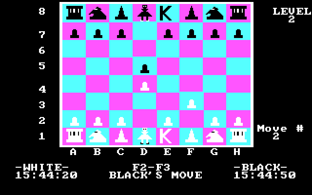 Chess Partner IBM PC/Compatibles Screenshot: Black's move...