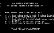 Chess Partner for IBM PC/Compatibles - The main menu.