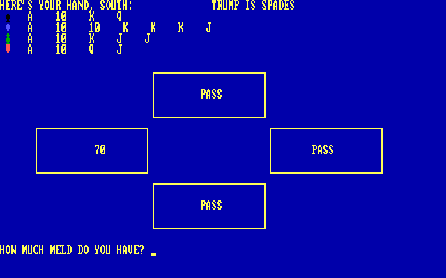 Double-Deck Pinochle IBM PC/Compatibles Screenshot: How much meld do you have?