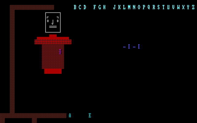 Hangman for the Superintelligent IBM PC/Compatibles Screenshot: Basic hangman...what letter to choose next?
