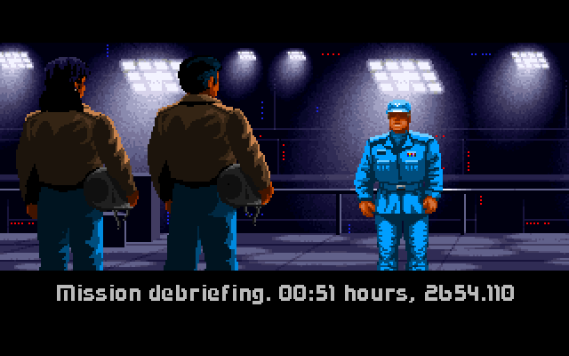 Wing Commander IBM PC/Compatibles Screenshot: Mission debriefing.