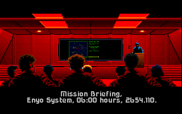 Wing Commander IBM PC/Compatibles Screenshot: Mission briefing begins...