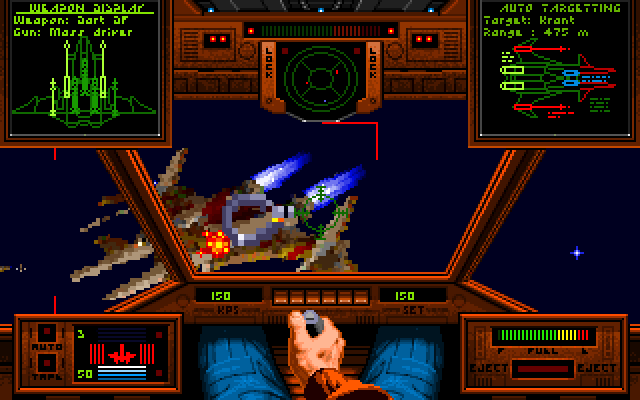 Wing Commander IBM PC/Compatibles Screenshot: This type of Kilrathi fighter is very fast!