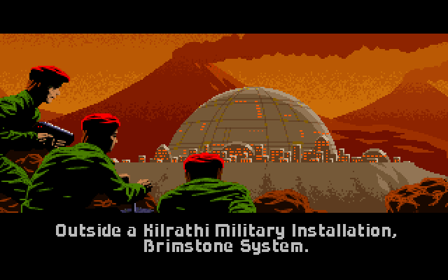 Wing Commander IBM PC/Compatibles Screenshot: Outside a Kilrathi military installation...