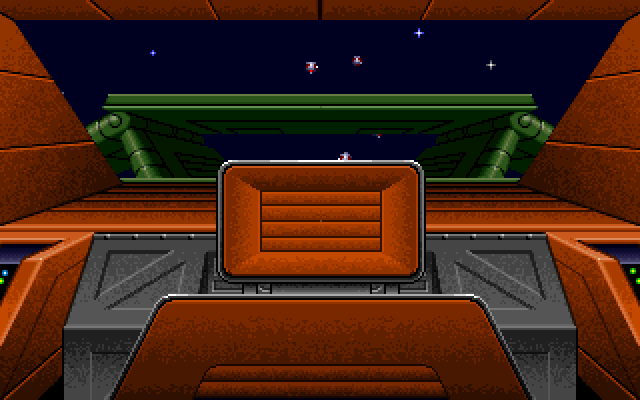 Wing Commander IBM PC/Compatibles Screenshot: Here's the reverse view from the cockpit...