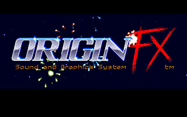 Wing Commander IBM PC/Compatibles Screenshot: Origin FX logo, with fireworks in the background.