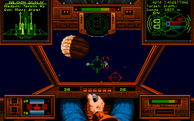 Wing Commander IBM PC/Compatibles Screenshot: Targetting a Kilrathi in the distance...