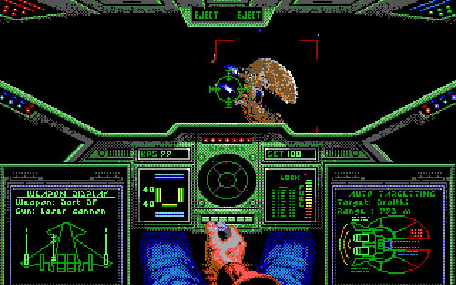 Wing Commander IBM PC/Compatibles Screenshot: Chasing a Kilrathi fighter...