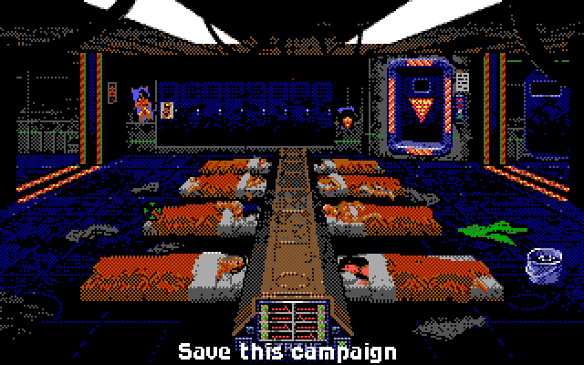 Wing Commander IBM PC/Compatibles Screenshot: The barracks; you can save or load a game here.