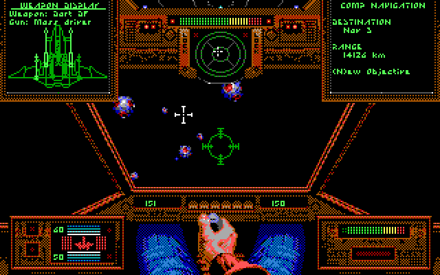 Wing Commander IBM PC/Compatibles Screenshot: Don't crash into the Kilrathi mines...