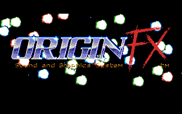 Wing Commander IBM PC/Compatibles Screenshot: The Origin FX logo, with fireworks in the background.