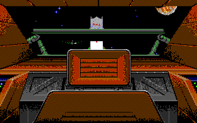 Wing Commander IBM PC/Compatibles Screenshot: Rear view from the cockpit.