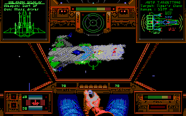 Wing Commander IBM PC/Compatibles Screenshot: Approaching the Tiger's Claw for a landing...