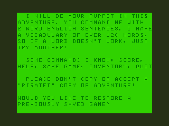 Questprobe featuring The Hulk Dragon 32/64 Screenshot: Introduction; restore a game?