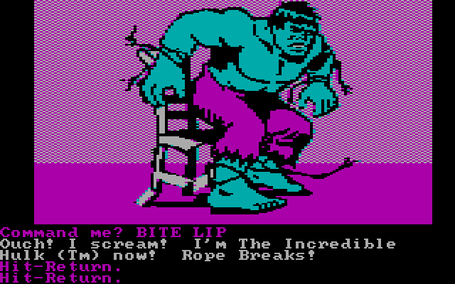 Questprobe featuring The Hulk IBM PC/Compatibles Screenshot: The Incredible Hulk appears