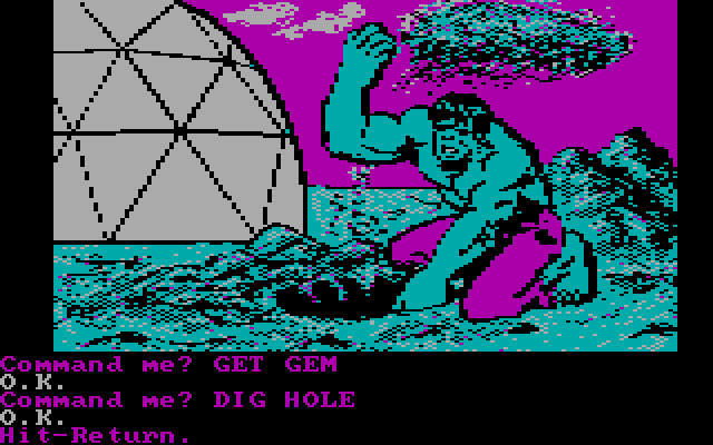 Questprobe featuring The Hulk IBM PC/Compatibles Screenshot: Hulk digs a hole