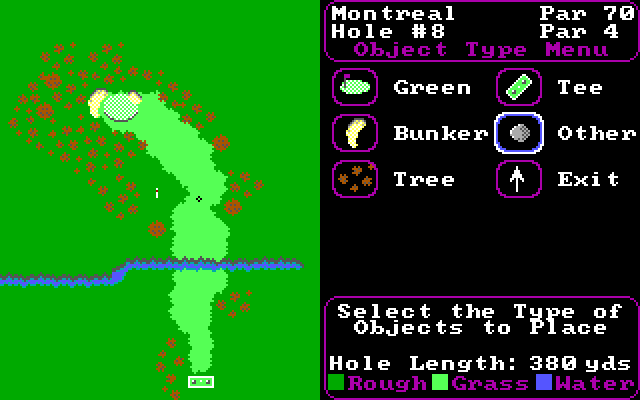 World Tour Golf IBM PC/Compatibles Screenshot: Course editor - placing some objects.
